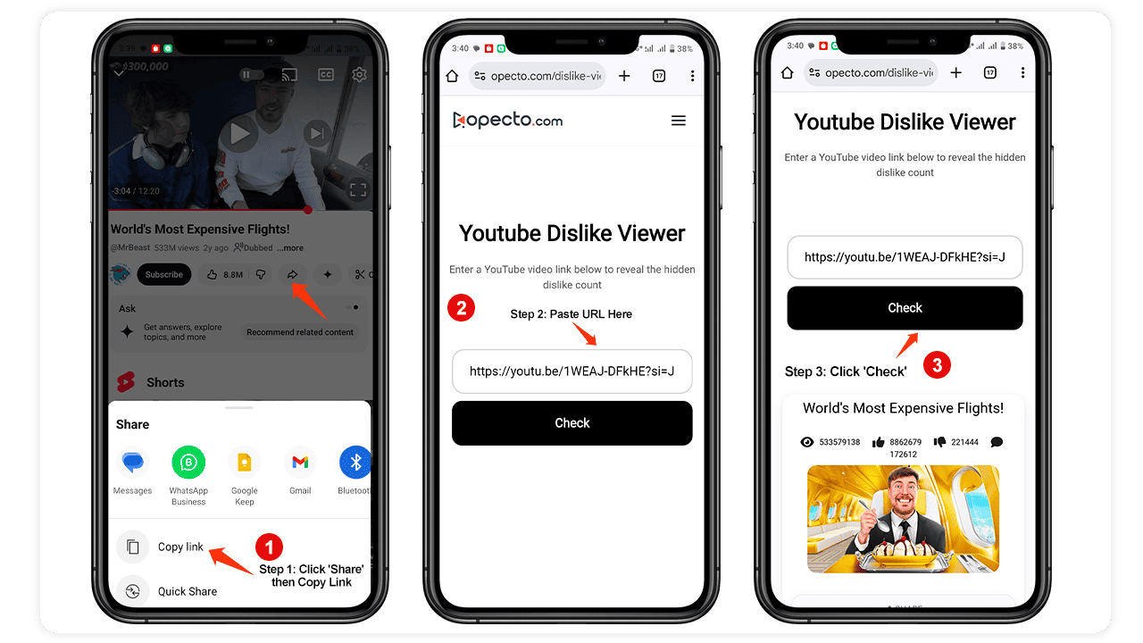 YouTube dislike checker mobile view